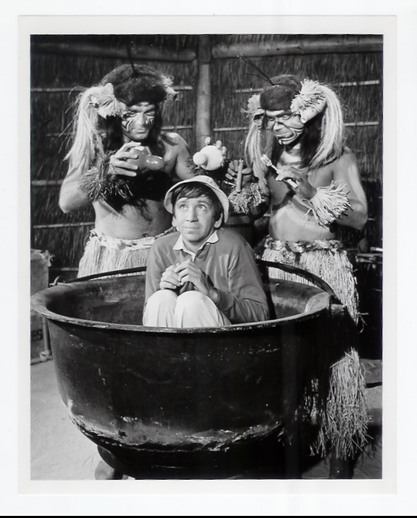 Bob Denver (as Gilligan) with Los Angeles Dodgers baseball 
stars Al Ferrara and Jim Lefebvre (playing angry headhunters)